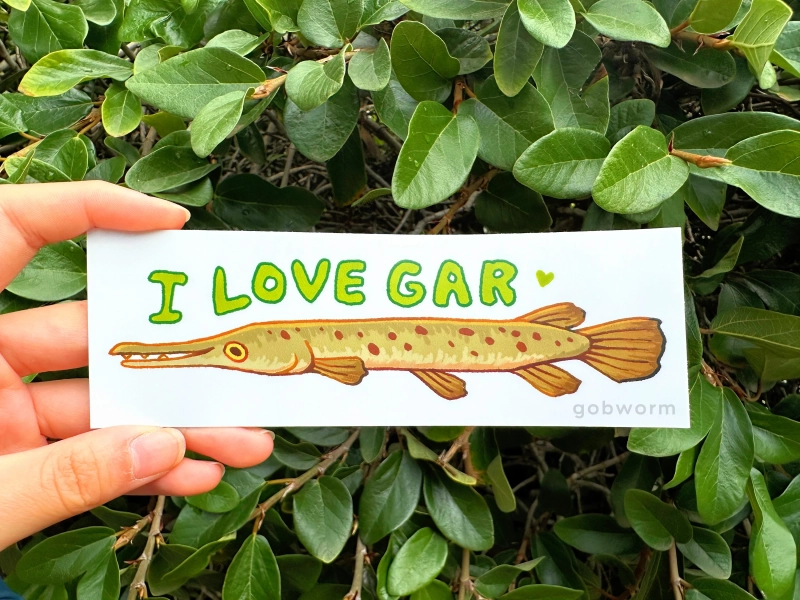 I love Gar Sticker | Silly Fish Bumper Sticker Waterproof Decal Stationery