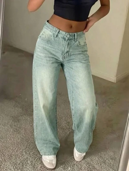Women's Baggy Wide Leg Stacked Jeans
