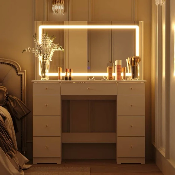 Latitude Run Modern Makeup Vanity with Lighted Mirror and Strong Storage