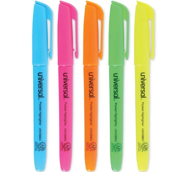 Universal Pocket Highlighters Chisel Tip Assorted Colors Dozen