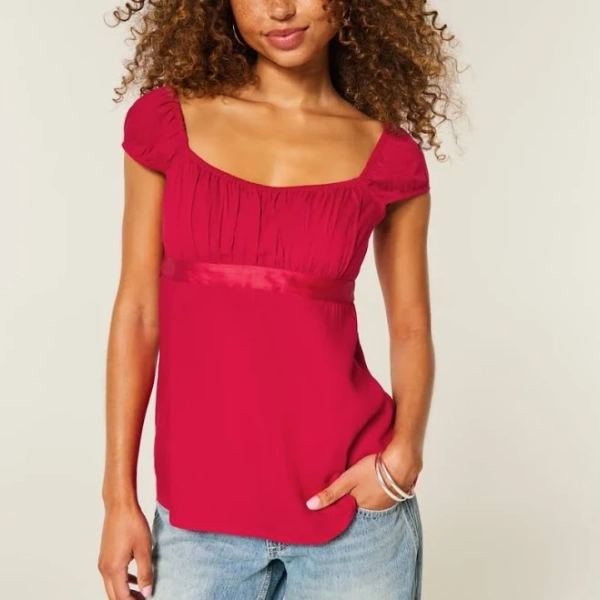 Hollister Women's Easy Satin Tie Babydoll Top
