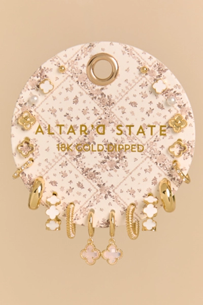 
        18K Clover & Bloom Earring Pack in Ivory Multi | Altar'd State
    