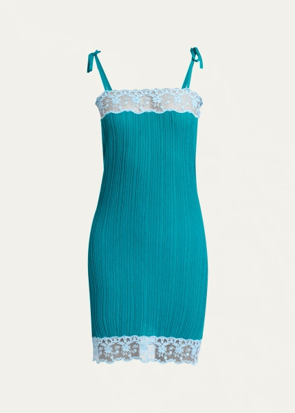 Lace-Trim Sleeveless Rib Knit Mini Dress