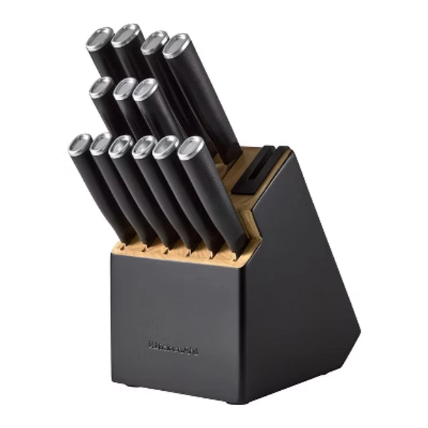 KitchenAid 14pc 2-Tone Block Knife Set Black: High Carbon Stainless Steel, Forged Cutlery, Hand Wash, Lifetime Warranty