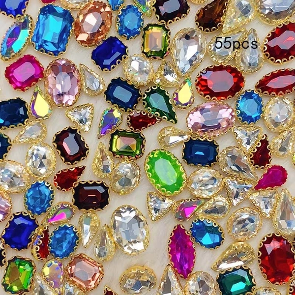 55pcs Mixed Color Acrylic Hand Sewn Rhinestone Decoration Suitable for DIY Jewelry Making, Shoe and Skirt Accessories, Handicraft Materials, Colorful Styling