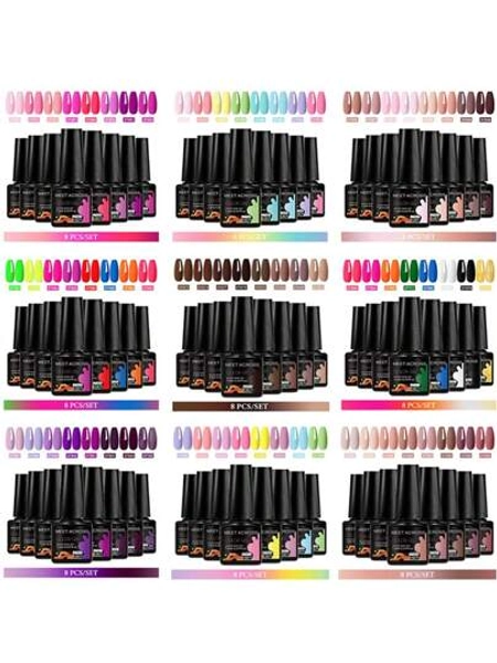 MEET ACROSS 8pcs 7.3ml Gel Nail Polish Set , Long Lasting, Lead-Free Semi Permanent Soak Off UV Gel Varnish For Summer, DIY Nail Art Design All For Decoration, Manicure Painting Gel Vernis Kits For Salon And Home Nail Supplies