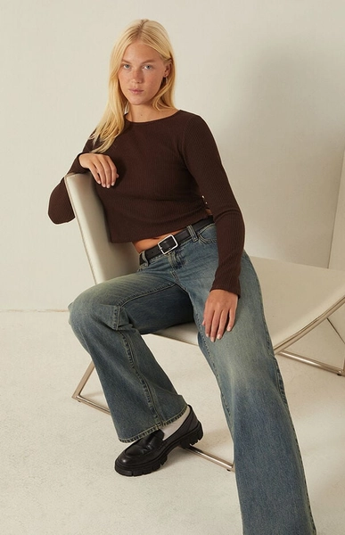Waffle Knit Long Sleeve Top