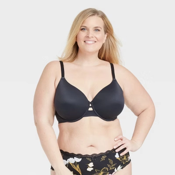 Women's Back Smoothing Bra - Auden™ Black 44D: Molded Cup, Underwire, Adjustable Strap, Plus Size, Hand Wash, Line Dry