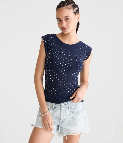 Aeropostale Women's Seriously Soft Polka Dot Raglan Muscle Tee