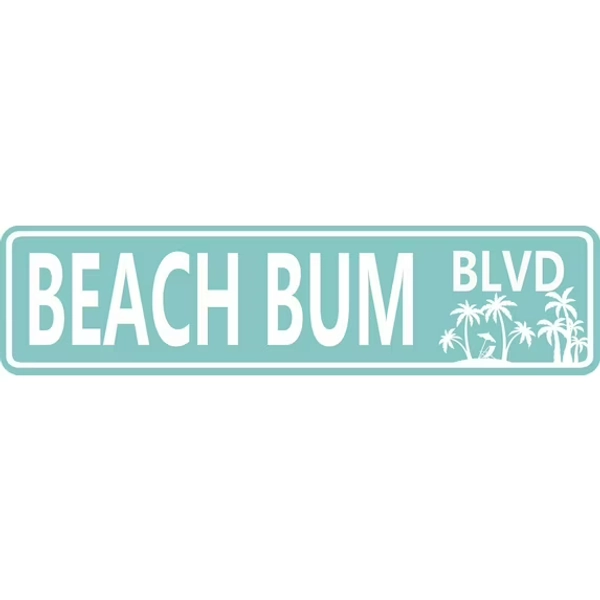 Beach Bum BLVD Metal Street Tin Sign Funny Vintage Slim Tin Signs Wall Art Decor Iron Poster for Home Farmhouse Bar Cafe Garage Indoor Outdoor Gift 4 X 16 Inch
