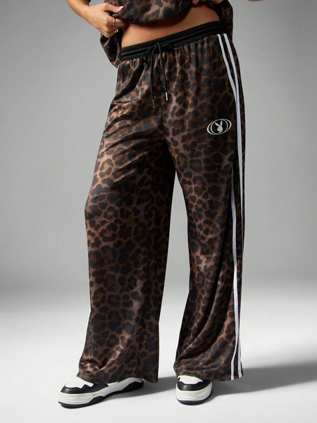 Missguided x Playboy Leopard Print Wide Leg Sweatpants With Stripes