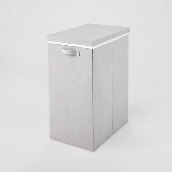 Collapsible Hamper Gray - Brightroom™: Light Gray Laundry Basket with Lid, 5700 Volume, 2 Handles, 26" Height