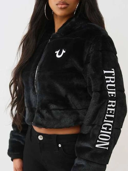 True Religion Women's Faux Fur Logo Zip Jacket