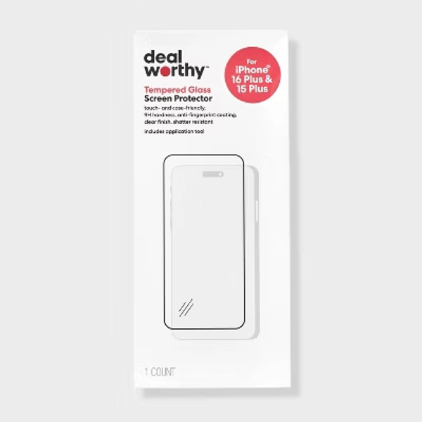 Apple iPhone 16 Plus/iPhone 15 Plus Screen Protector- dealworthy™: Tempered Glass, Anti-Fingerprint