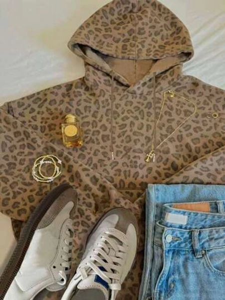 INAWLY Women's Leopard Print Long Sleeve Minimalist Hoodies, Casual For Daily Wear,Graduation,Teacher,Back To School Pullover Fall