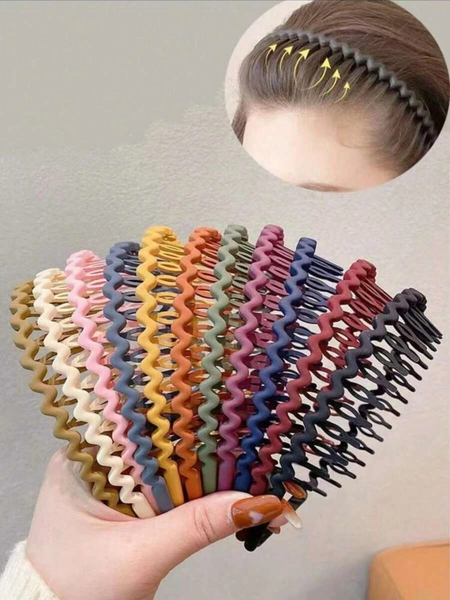 1/4/7/9/20pcs Simple Candy-Colored Solid Hair Hoops, Korean Style Non-Damaging Wavy Braided Hair Bands With Teeth, Suitable For Daily And Casual Use