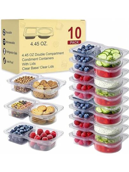 Reusable Meal Prep Containers & Snack Box Containers – 2 Compartment Bento Box With Lids, Double Condiment Containers, Portable Snackle Box Food Storage, Lunch, Travel, Office (Set Of 10), Home Decor, Party & Christmas Storage