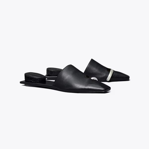 Pierced Mule in black, size 6.5