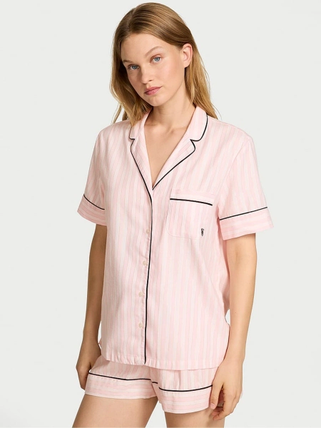 Victoria's Secret Pretty Blossom Pink Stripe Flannel Short Pyjamas Set