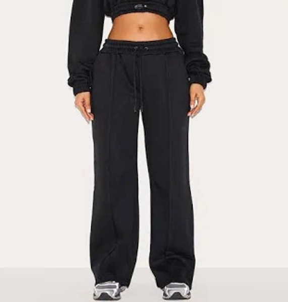 Petite Black Wide Leg Seam Detailed Joggers