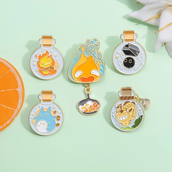 1-5pcs Cartoon creative glass bottle modeling small flame series brooch creative animation anime peripheral metal badge accessories gifts daily wear