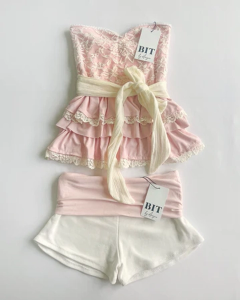 Fae lace ruffle tube top (Baby pink) – Bit By Angie