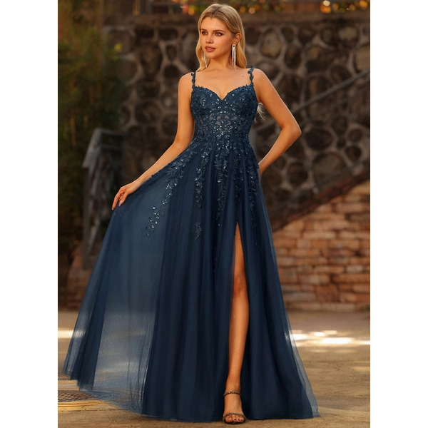 Karlette V-Neck Spaghetti Straps Corset Tulle Prom Dress | JJ's House