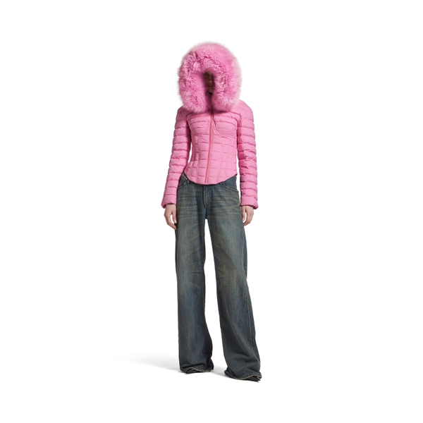 Women's Hooded Corseted Puffer in Pink