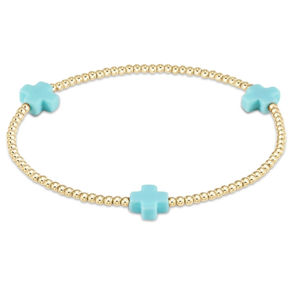 signature cross gold pattern 2mm bead bracelet
