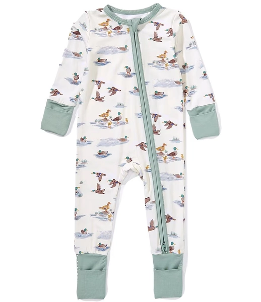 Angel Dear Baby Boys Bamboo Long Sleeve Migrating Mallards 2-Way Zipper Convertible Coverall