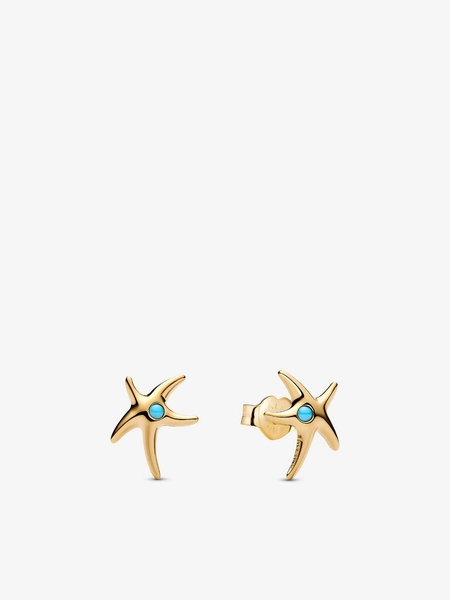 Starfish 14k gold-plated stud earrings with capri blue crystal