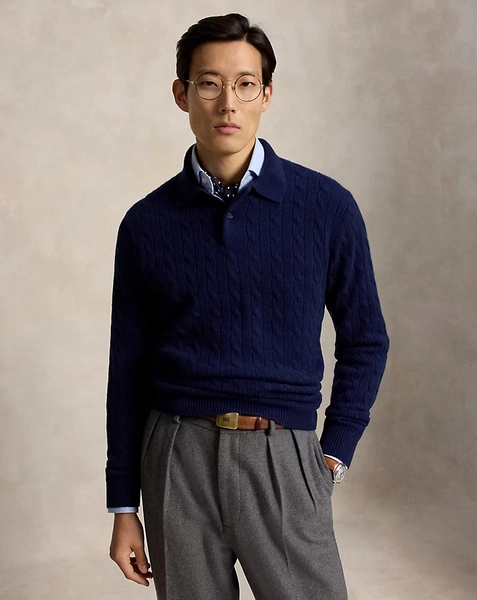 Cable-Knit Cashmere Polo-Collar Jumper