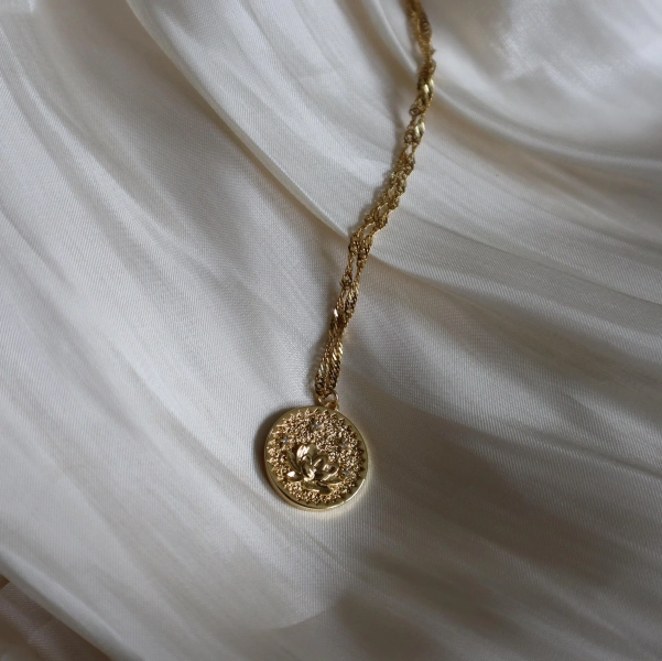 Gold Lotus Medallion Necklace: Handmade Coin Jewelry