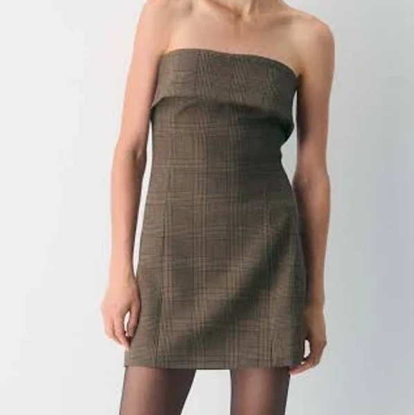 Aritzia Babaton Women's Element Dress in Tyson Chk Brown/Taup | 0 | Polyester/Viscose/Elastane