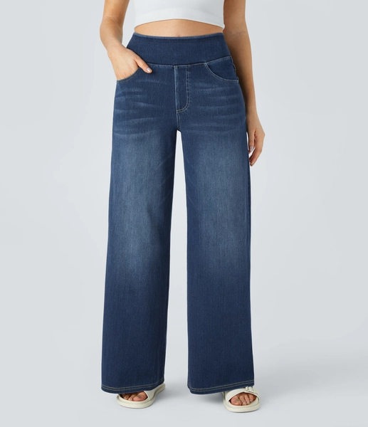 Halara Flex™ High Waisted Pockets Baggy Wide Leg Washed Casual Jeans