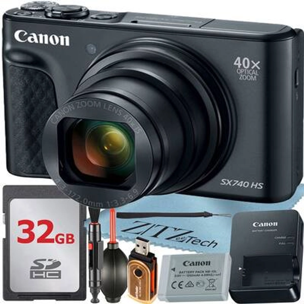 Canon - PowerShot SX740 HS Digital Camera with 32GB Memory Card + ZeeTech Bundle (International Version) - Black