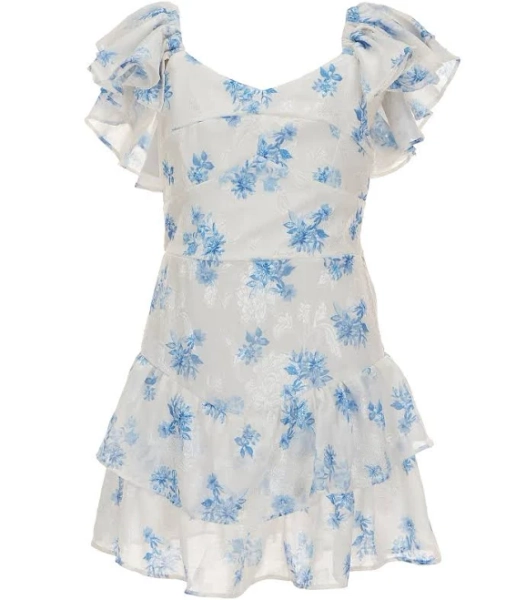 Rare Editions Girls Floral Print Tiered Ruffle Dress