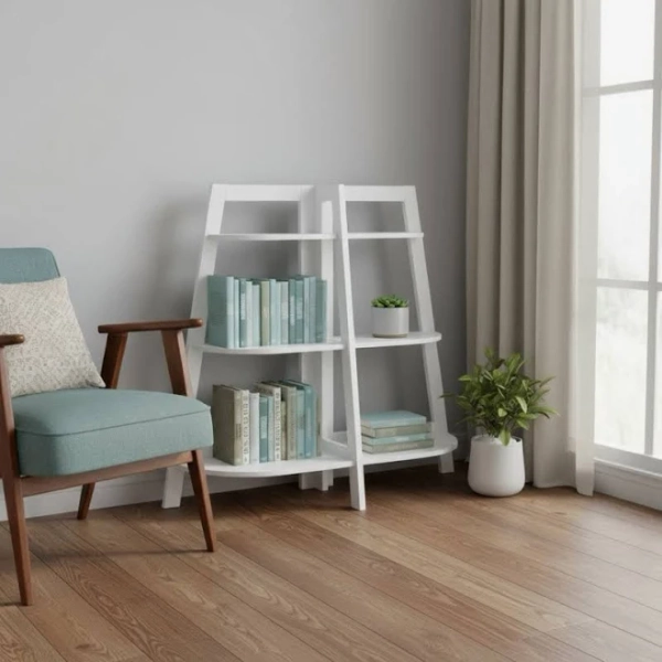 47" White Six-Tier Etagere Bookcase - Contemporary Open Shelving Unit for Stylish Storage & Display