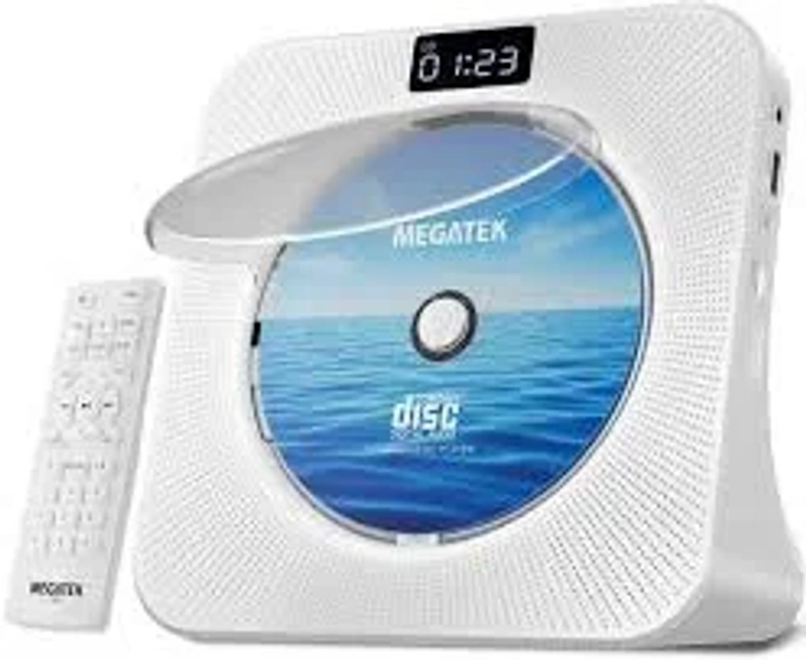 Portable CD Player Bluetooth for Home, Desktop CD Player with Stereo Speakers, FM Radio, USB, LED Display, AUX/Headphone Jack, Remote White