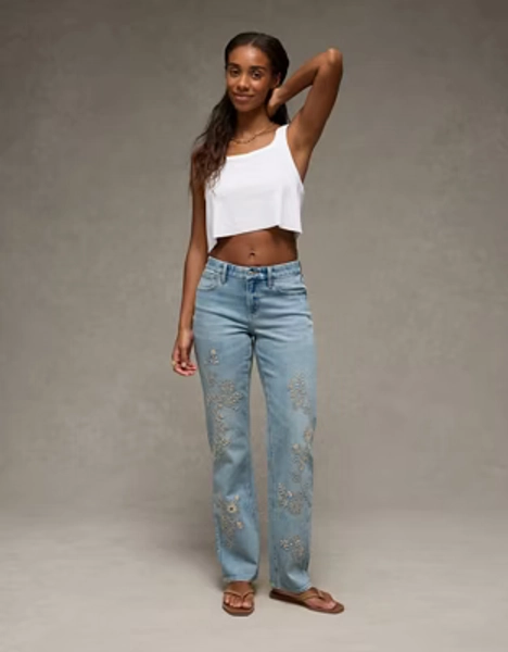 AE Curvy High-Waisted Embroidered Straight Jean