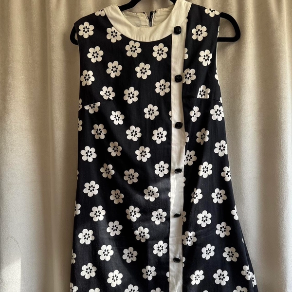 1960s black and white floral mini dress with...