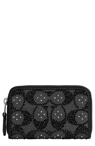 Small Crystal Signature Logo Jacquard Zip Around Card Holder
