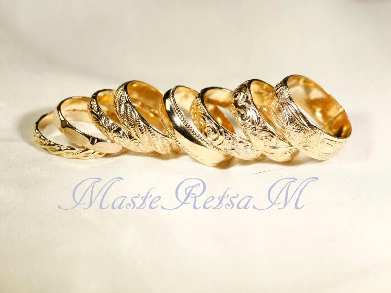 8 Options    14k Gold filled flower pattern rings, 3mm-7.7mm width