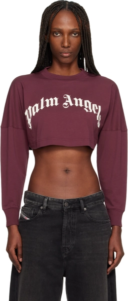 Burgundy Curved Logo Crop T-shirt
