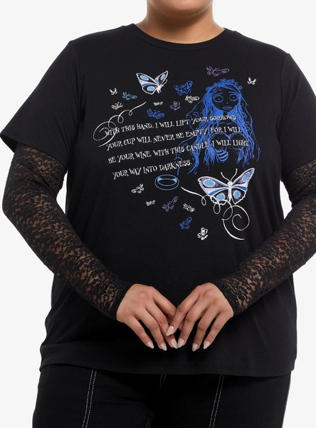 Corpse Bride Emily Vows Lace Girls Twofer T-Shirt Plus Size