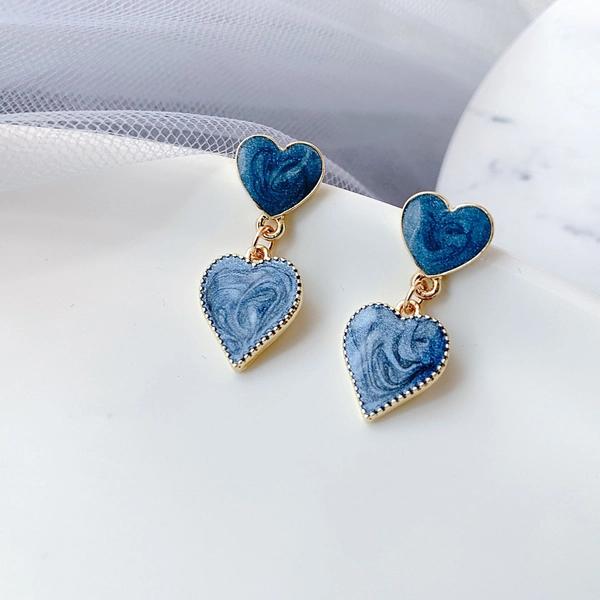 Starry Sky Blue Heart Earrings, Retro Enamel Drip Color Earrings, Minimalist 's Jewelry, for Teenager