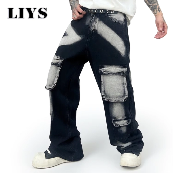 Trousers Streetwear Aesthetic Men's Jeans Tie Dye Man Cowboy Pants Wide Leg Hip Hop Goth Soft Cotton Original Multi Bag Jeans - AliExpress 200000343