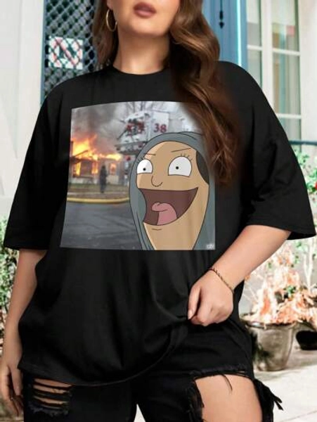 Louise Belcher Fire Burger Memes Oversize Women T-Shirt Hoodie (Large Sizes Available) - Bob's Burgers