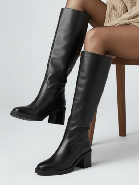 2025 New Women's Knee High Boots Chunky Heel Square Toe Boots Fashionable Sexy Current Shoes