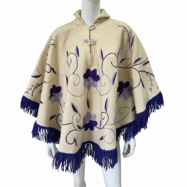 Vintage 1960’s Embroidered Wool Poncho Cape